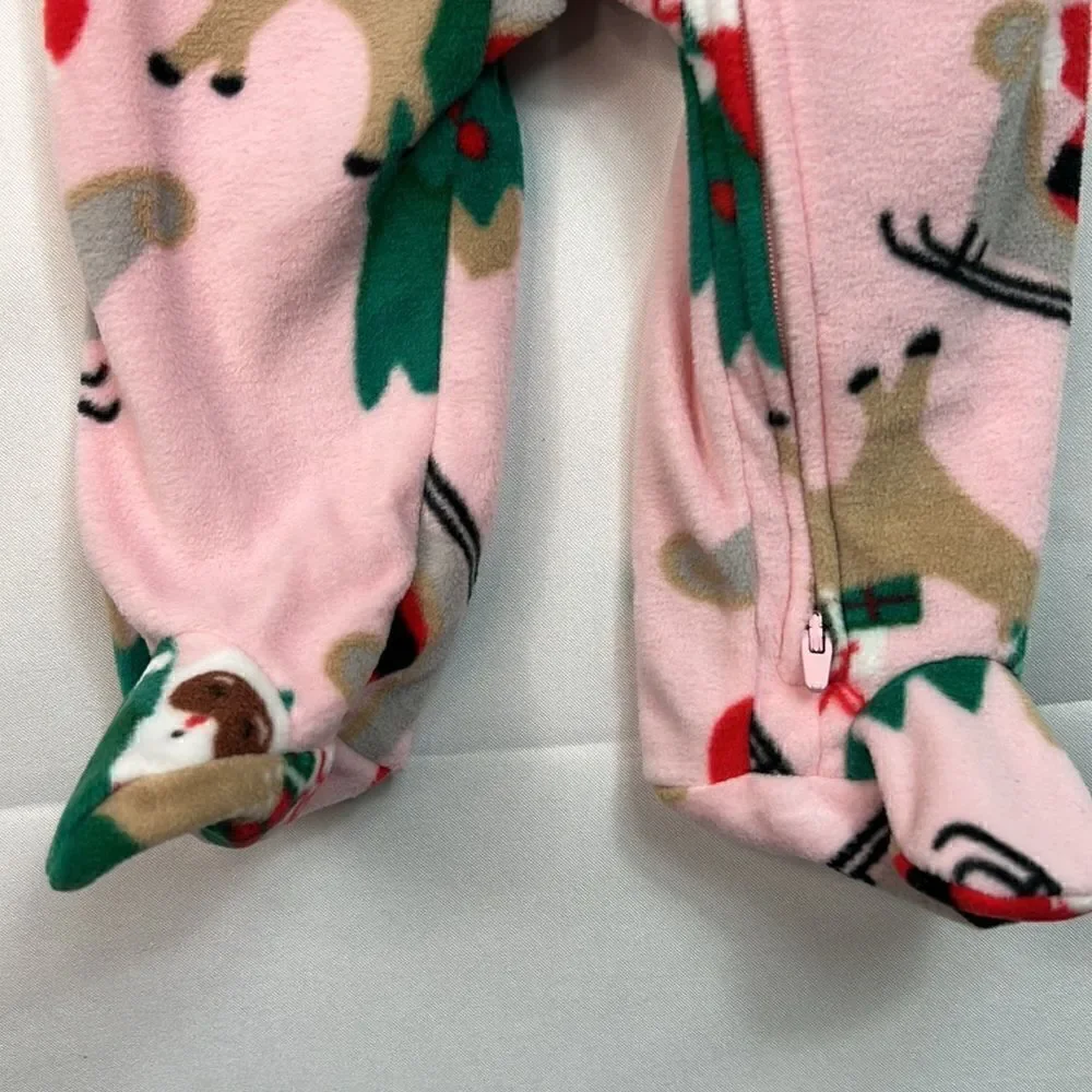 Carter’s Pink Brown Santa Sleep and Play fleece 9 months NWT